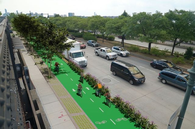 A rendering of the proposed bike lane on the West Side Highway.